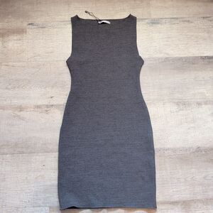 Zara Women's Gray Sleeveless Knit Bodycon Dress S Boat Neck NWOT